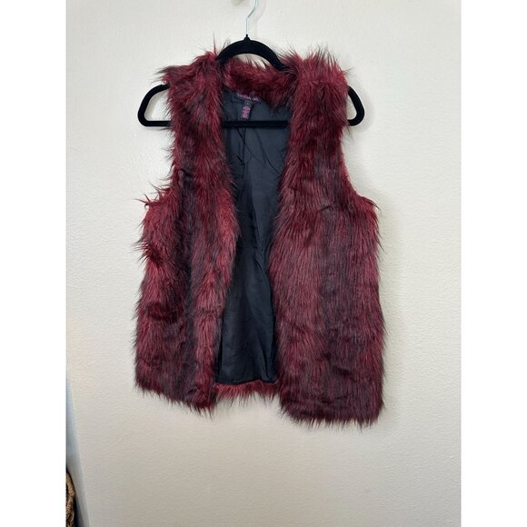 Material girl Womens Red Faux Fur Vest Large acrylic open front - Picture 1 of 7